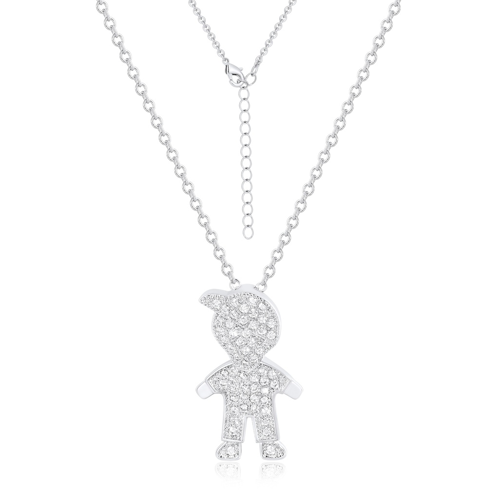 Cute Boy Pendant Necklace with Sparkling Pave CZ Brass Charm