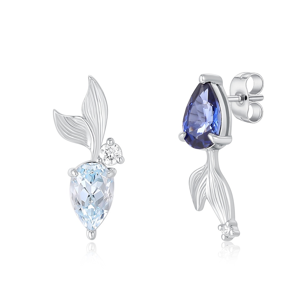 Artistic Asymmetric Gemstone Earrings with Leaf and Petal Design