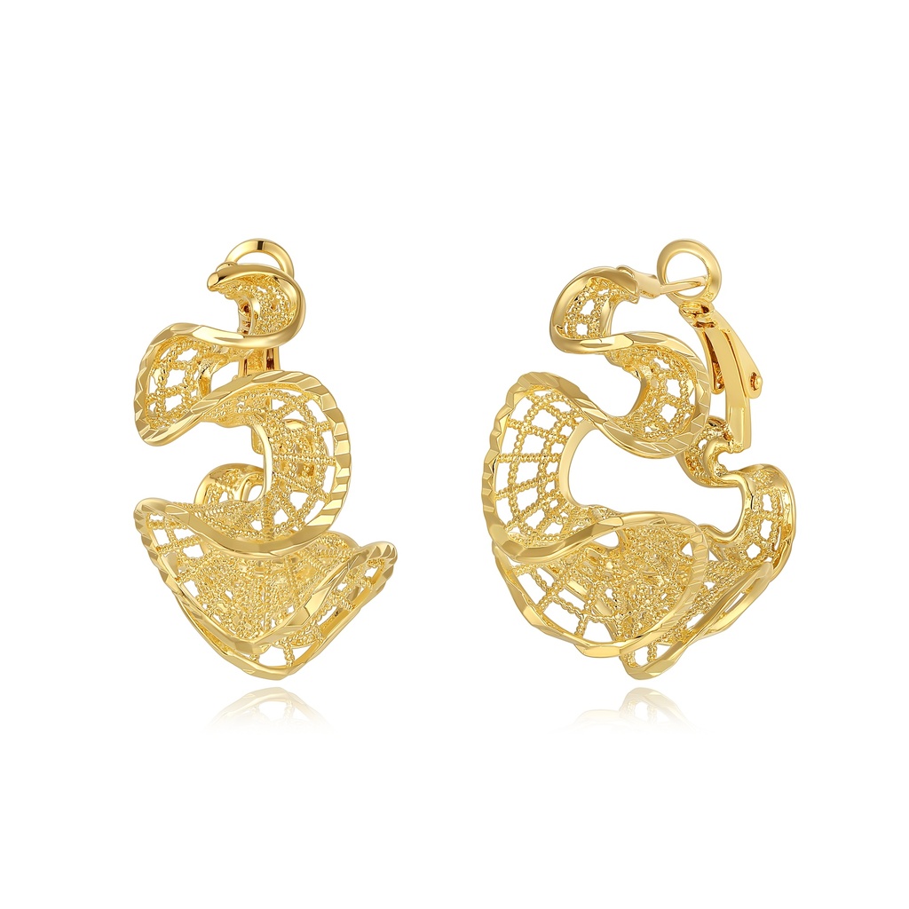 Artistic Gold Plated Abstract Hollow Hoop Brass Earrings
