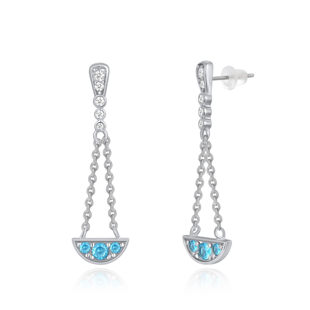 Dainty Blue Chain Drop Earrings with Crystals