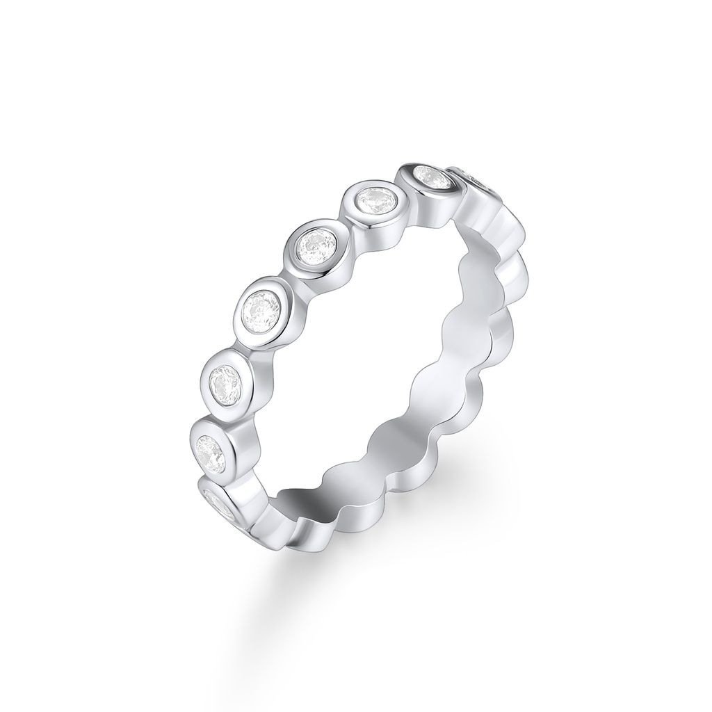 Dainty Round-Cut Eternity Ring with Sparkling Stainless Steel Shine