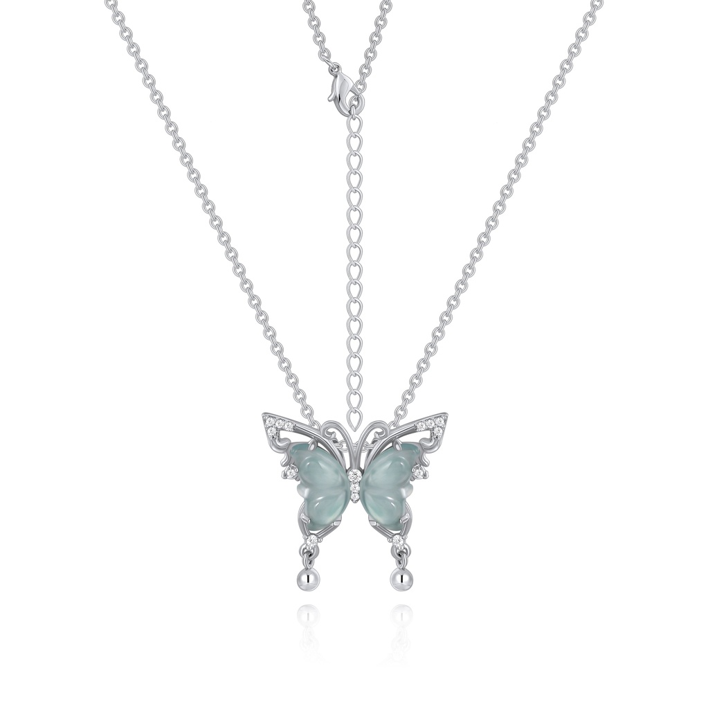 Delicate Butterfly Pendant Necklace With Frosted Wings and Crystals