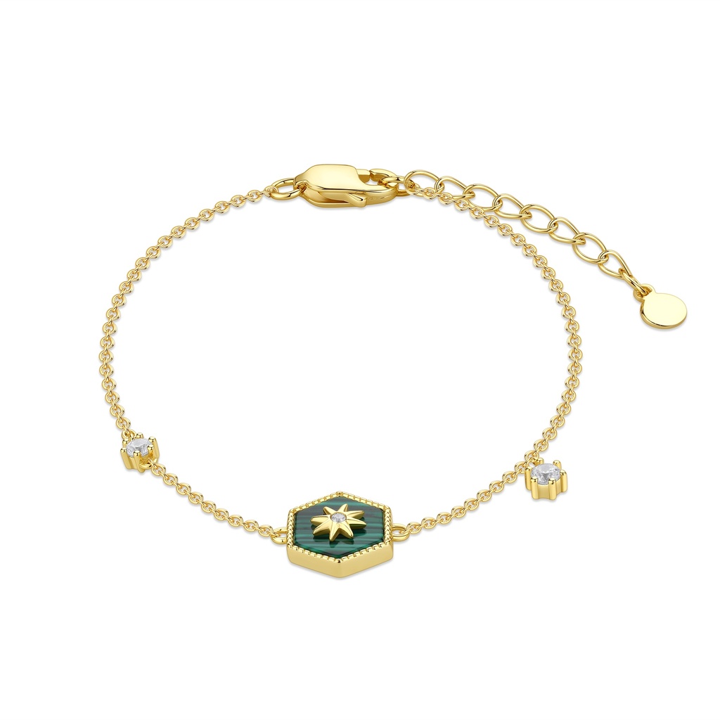 Delicate Gold Chain Bracelet Featuring Green Enamel Star Centerpiece