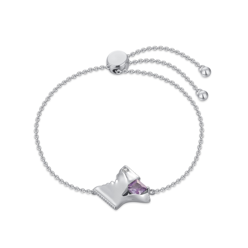Delicate Silver Butterfly Bracelet with Sparkling Amethyst Heart Stone