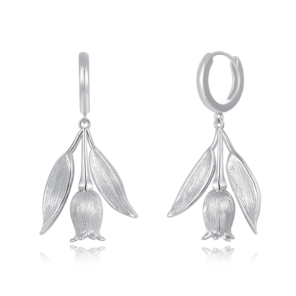 Delicate Snowdrop-Inspired Earrings in Brushed Silver