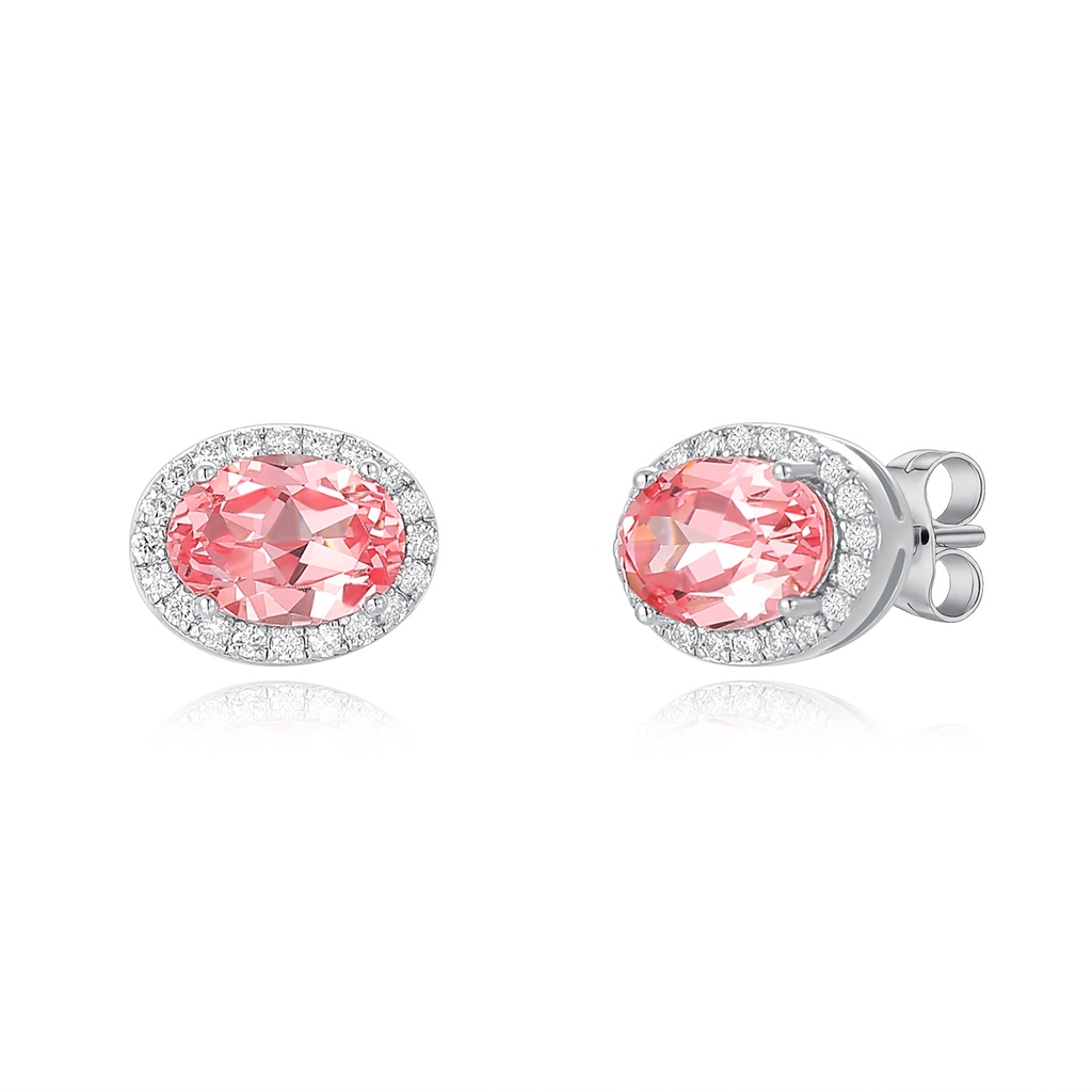 Delicate Stainless Steel Earrings with Pink Oval Crystal and Zircon