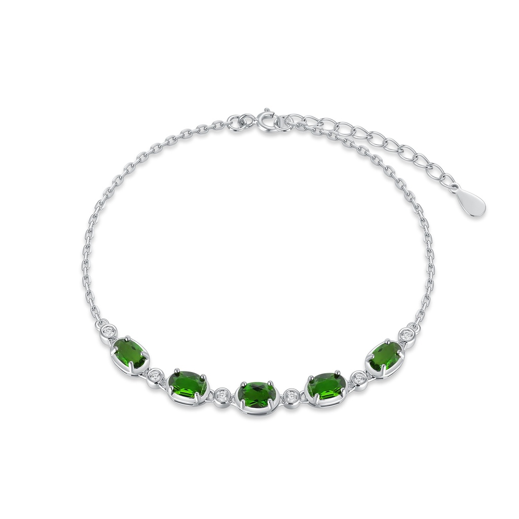 Delicate Stainless Steel Green CZ Station Bracelet with Adjustable Chain