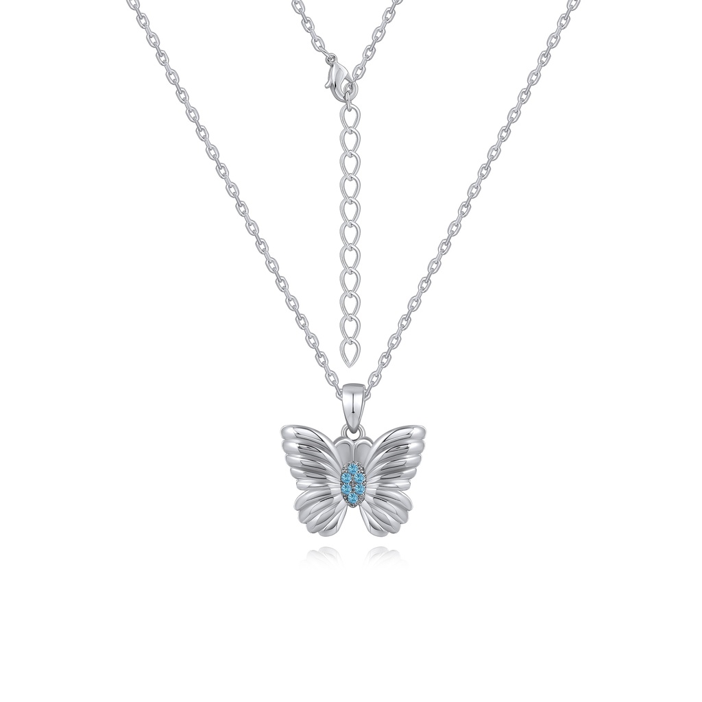 Delicate Winged Butterfly Necklace With Blue Accent Stones