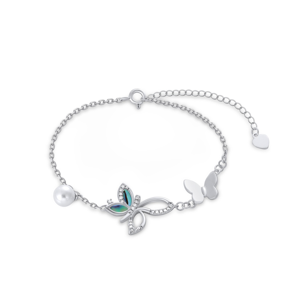 Delicate butterfly bracelet with pearl charm and crystal wings