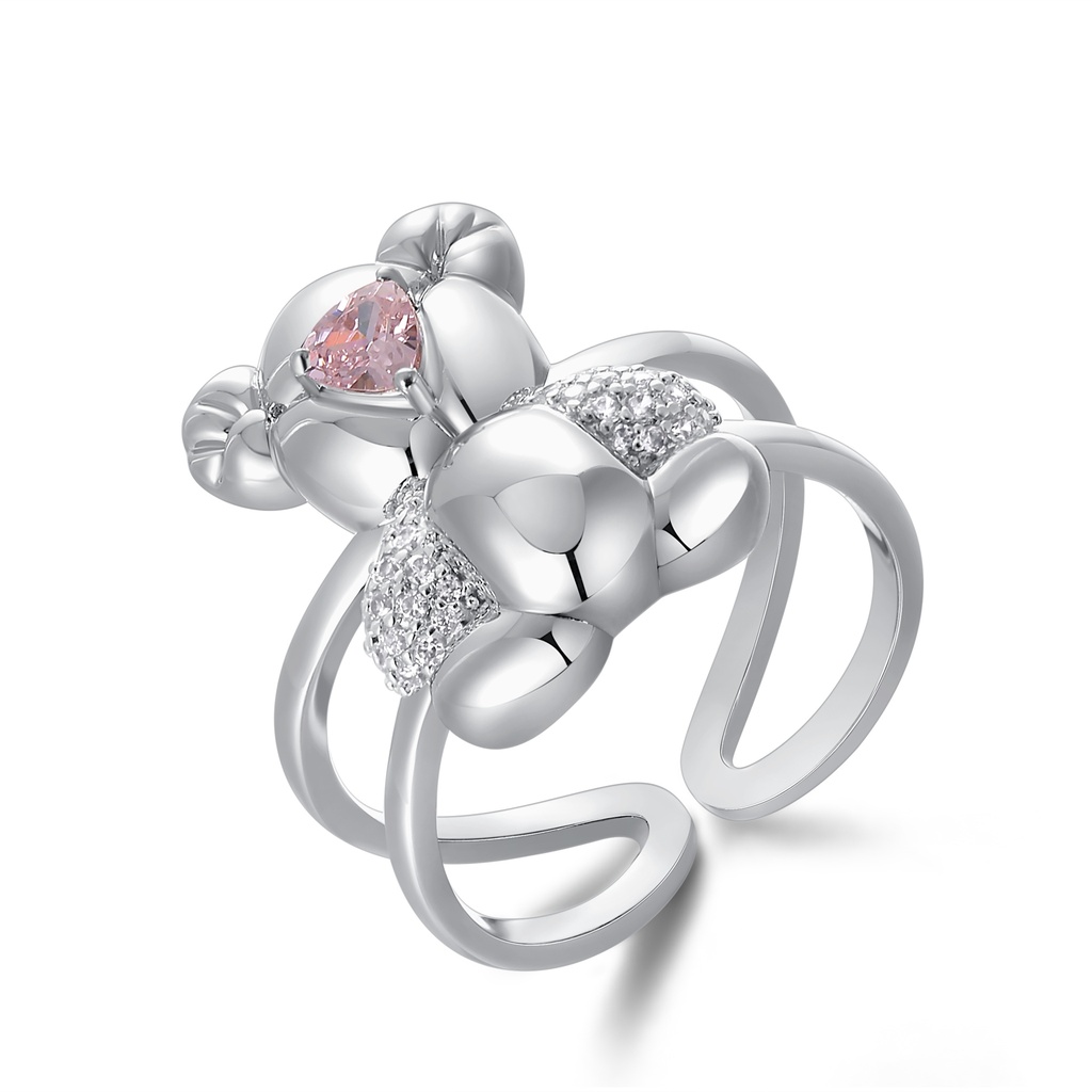 Balloon Bear Ring with Sparkling Pink Heart Crystal