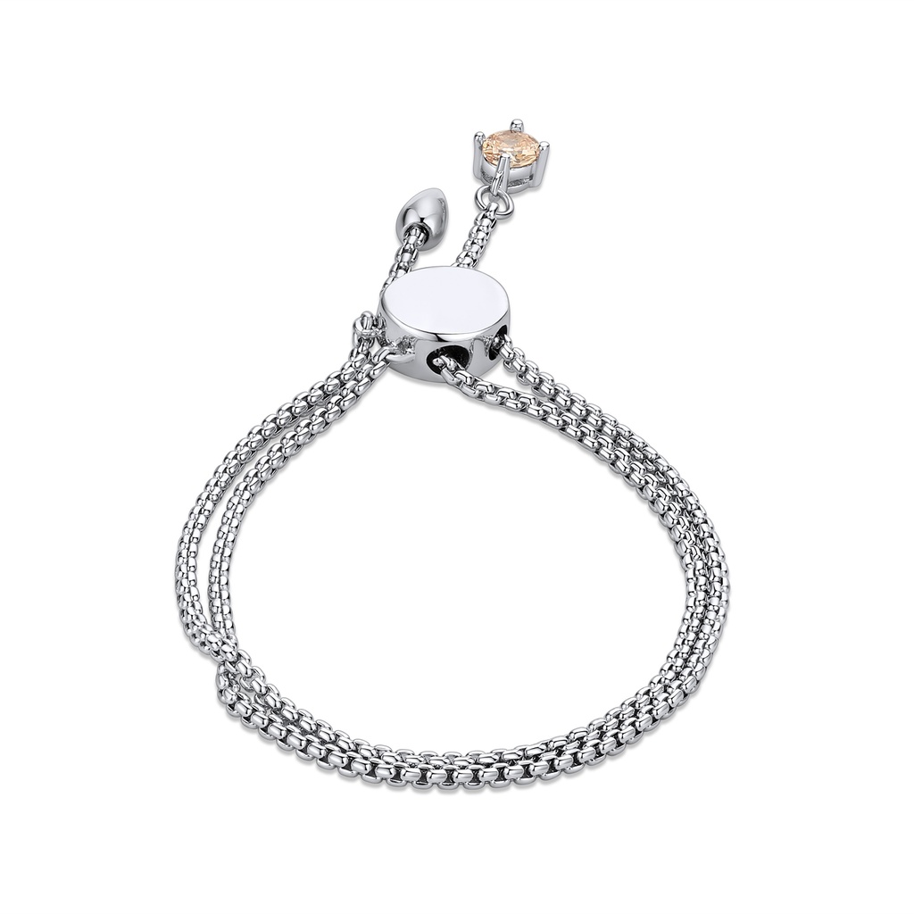 Double Chain Adjustable Bracelet with Peach Crystal Detail