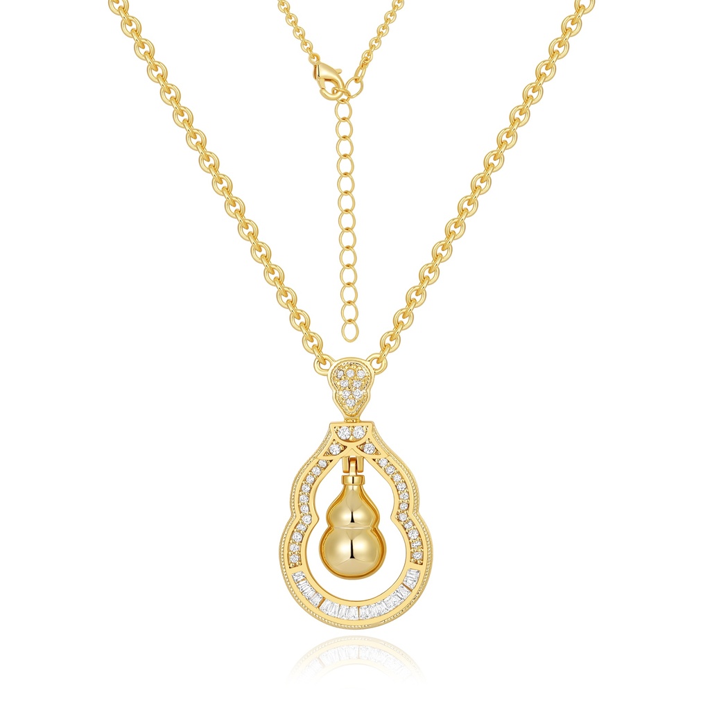 Double Gourd Lucky Pendant with Pavé CZ Detailing