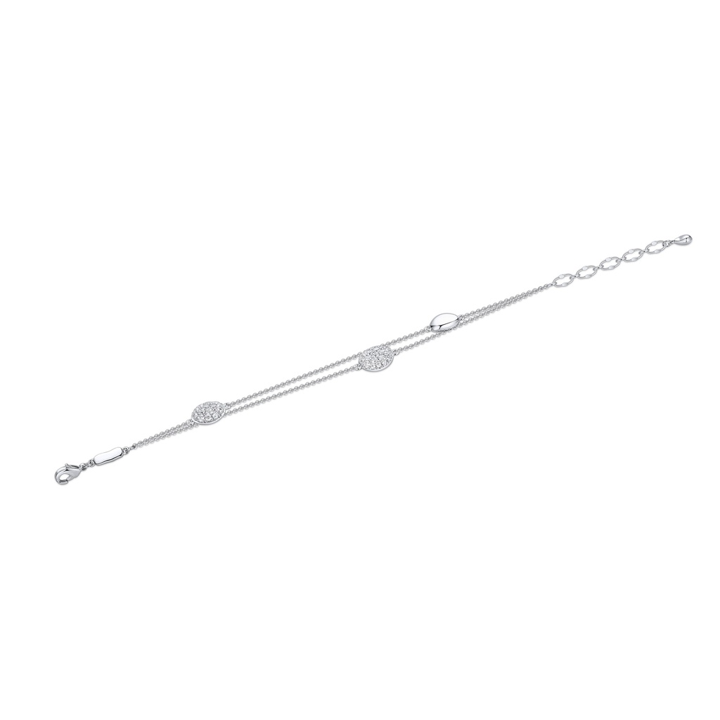 Double Layer Round CZ Disc Minimalist Silver Brass Bracelet