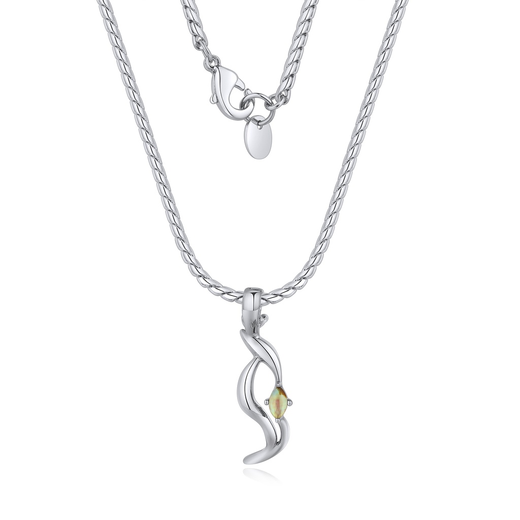 [BJ01N0066] Double Layer Silver Brass Necklace with Abstract Gem Pendant