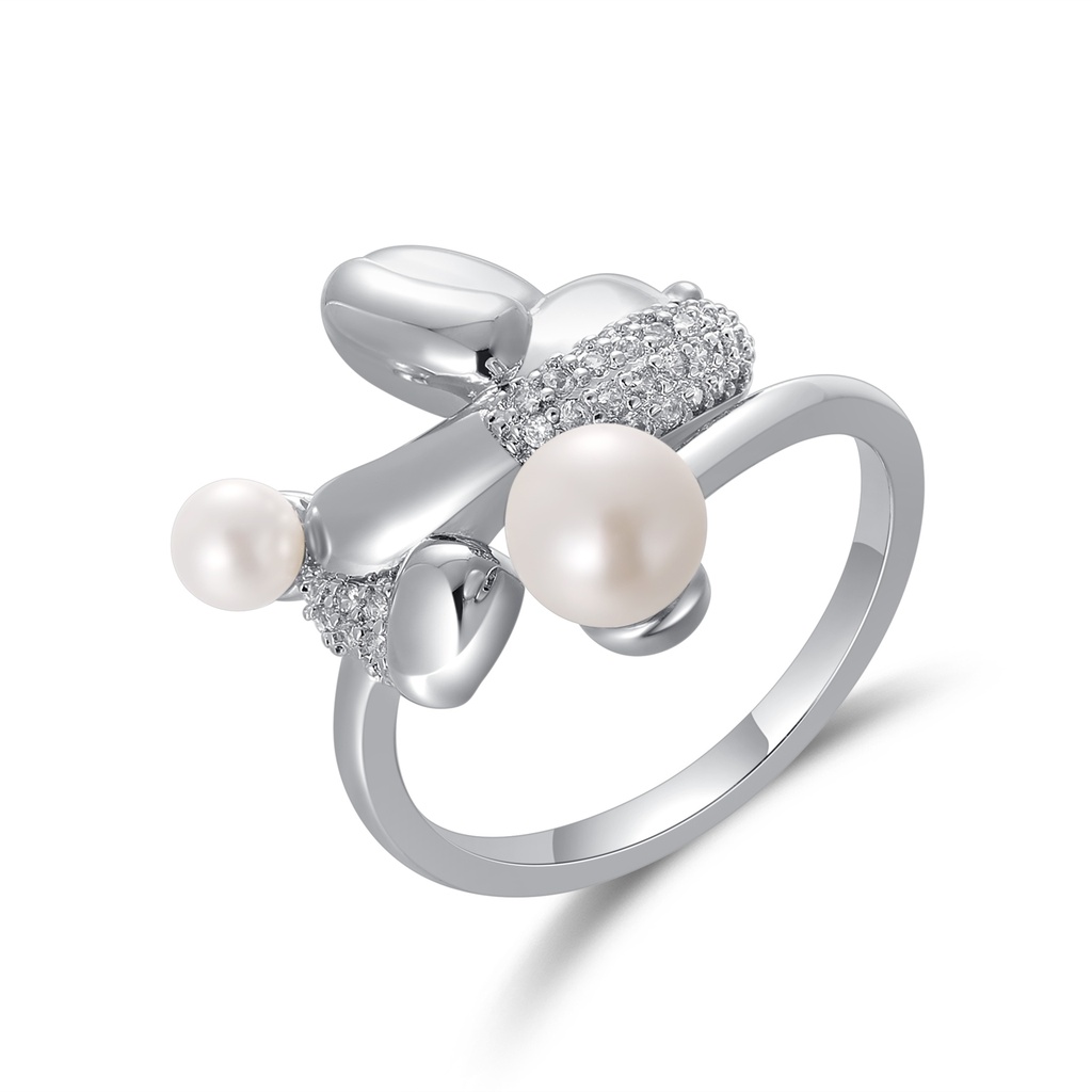 Balloon Bunny Ring with Pearl Accents and Pave Crystals
