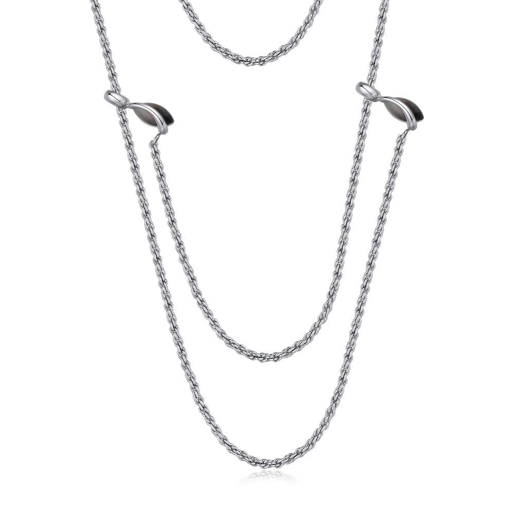 Double-Layer Brass Rope Chain Necklace with Black Enamel Details  Description: