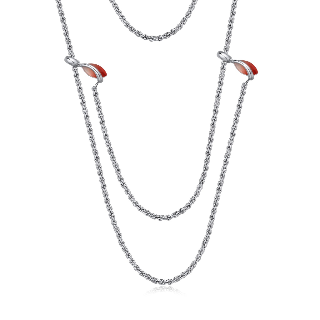 Double-Layer Brass Rope Chain Necklace with Red Enamel Accents