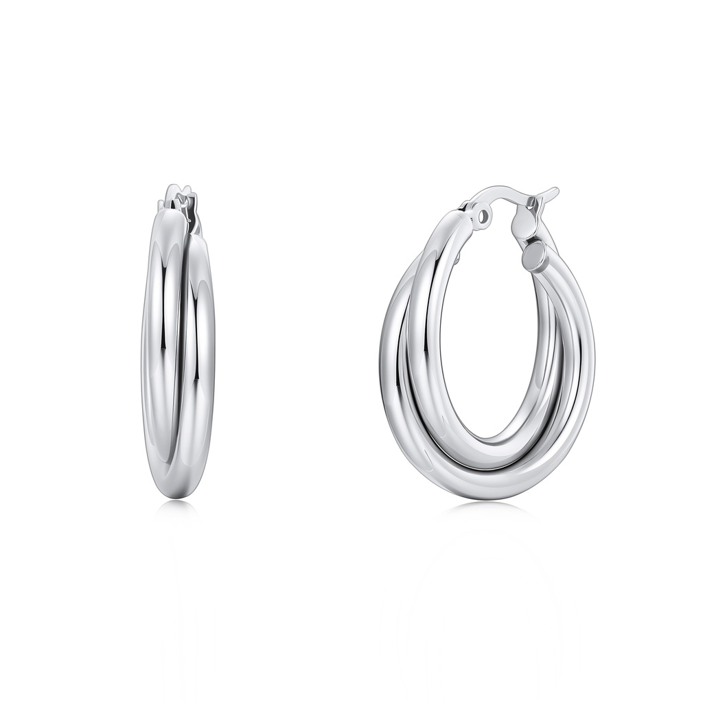 Double-Layer Silver Hoop Earrings for Timeless Everyday Elegance