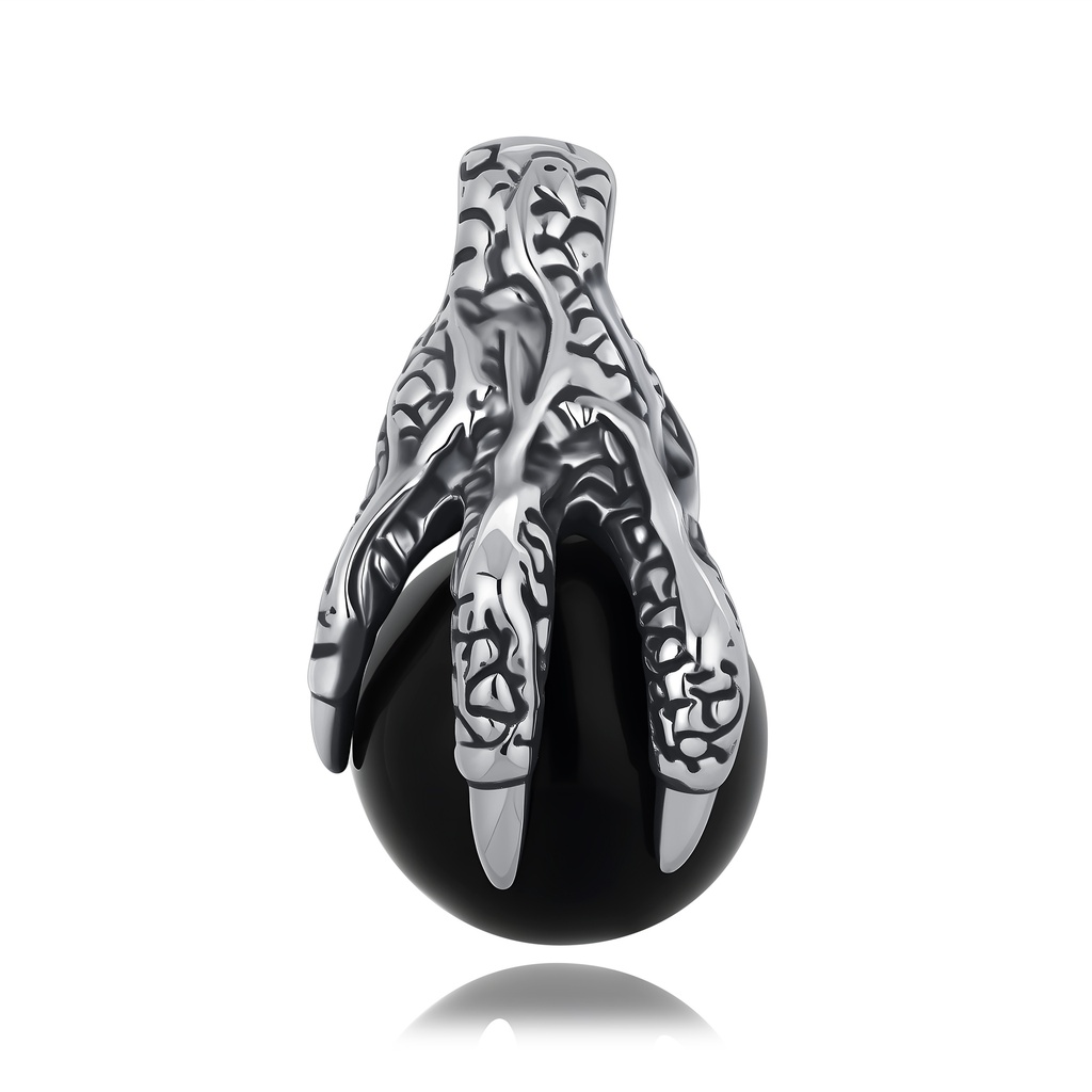 Dragon Claw Pendant Stainless Steel Necklace with Black Stone