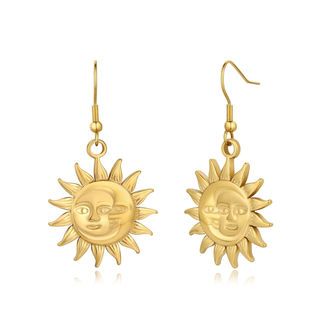 Dual-Face Sunburst Gold-Plated Dangle Earrings