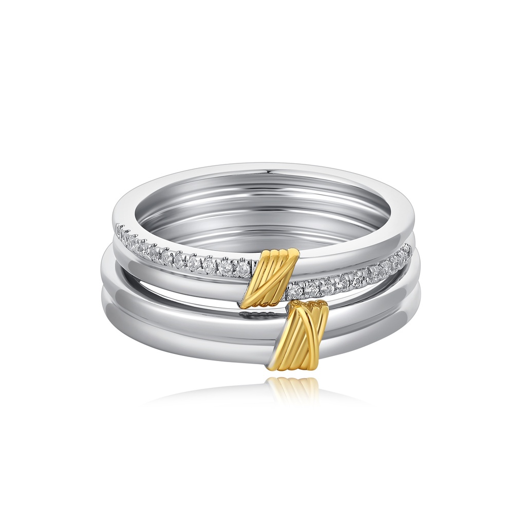 Dual-Tone Stacked Brass Ring with Gold Accent Bars