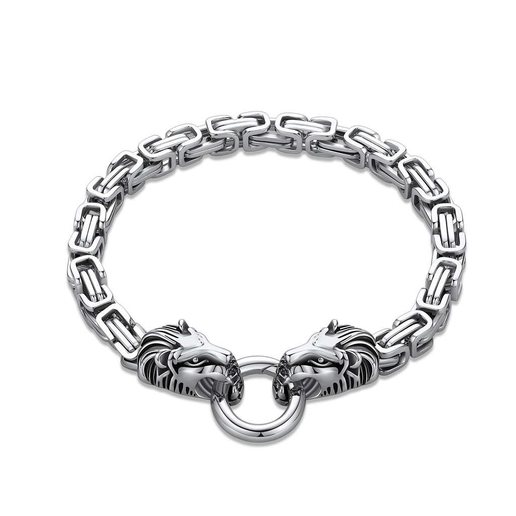 Durable and Stylish bold Stainless Steel Chain Bracelet with Lion Head Closure,