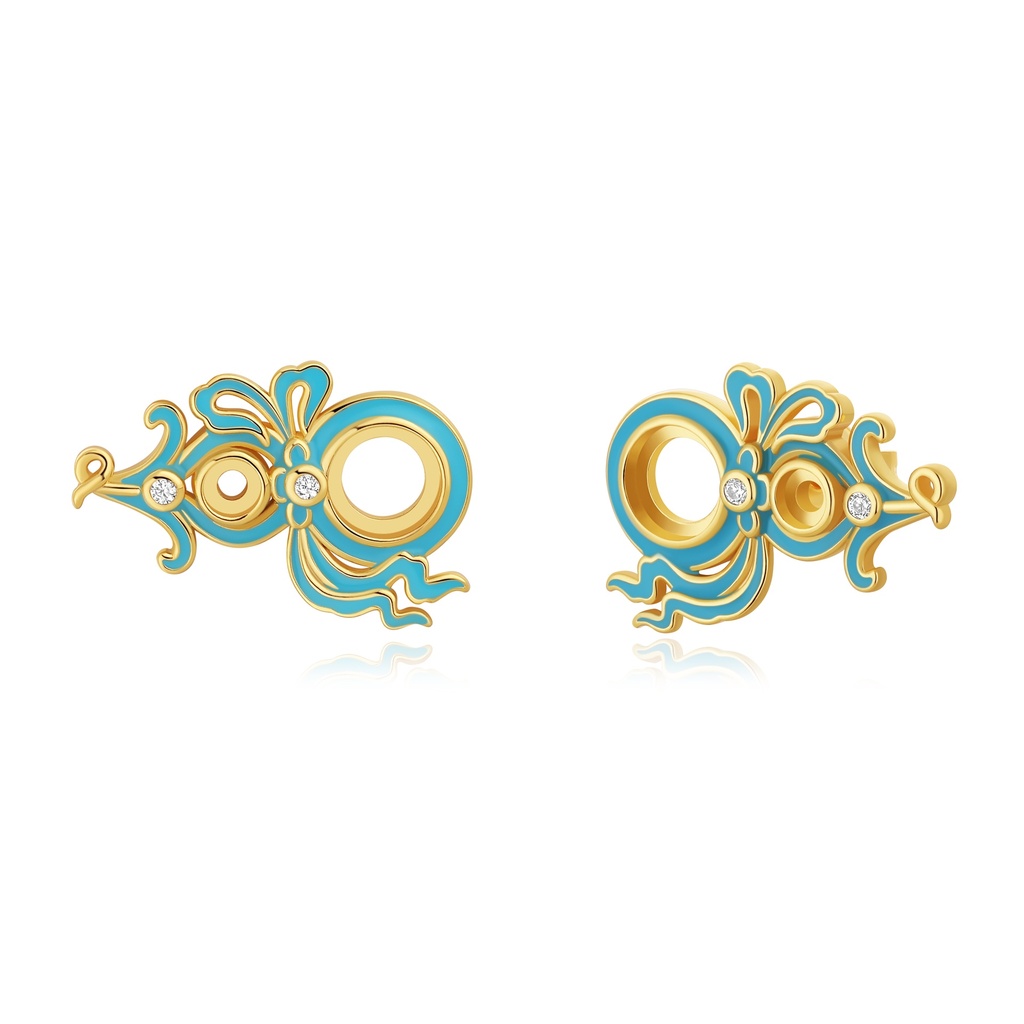 Baroque Blue Enamel Stud Earrings with Scroll Design Details