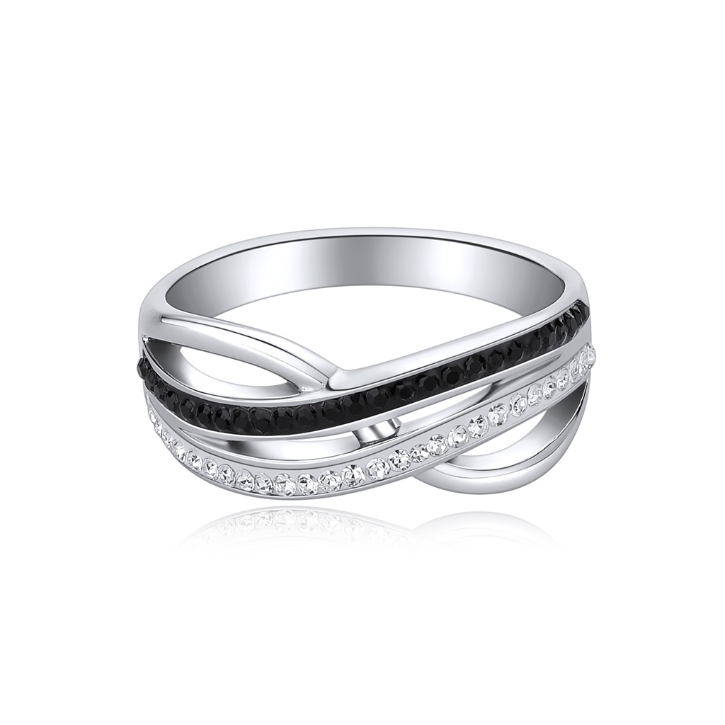 Elegant Black & White Stainless Steel Ring with Stones