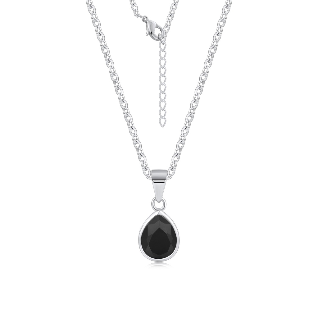 Elegant Black Teardrop Pendant Necklace in Stainless Steel Chain