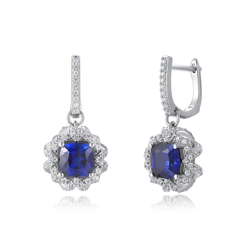Elegant Blue Crystal Drop Earrings with Stainless Steel Sparkle Frame
