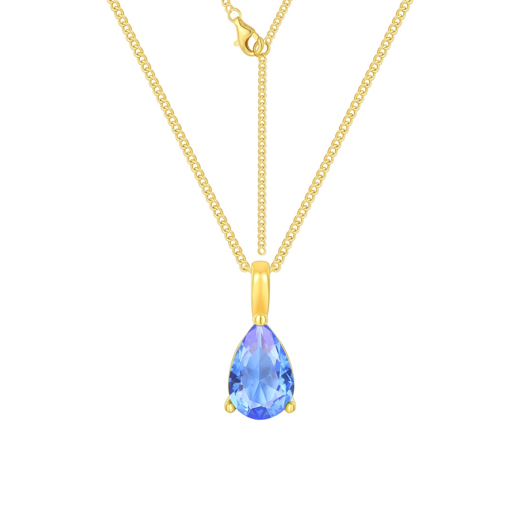 Elegant Blue Teardrop Pendant Gold-Plated Stainless Steel Necklace Jewelry