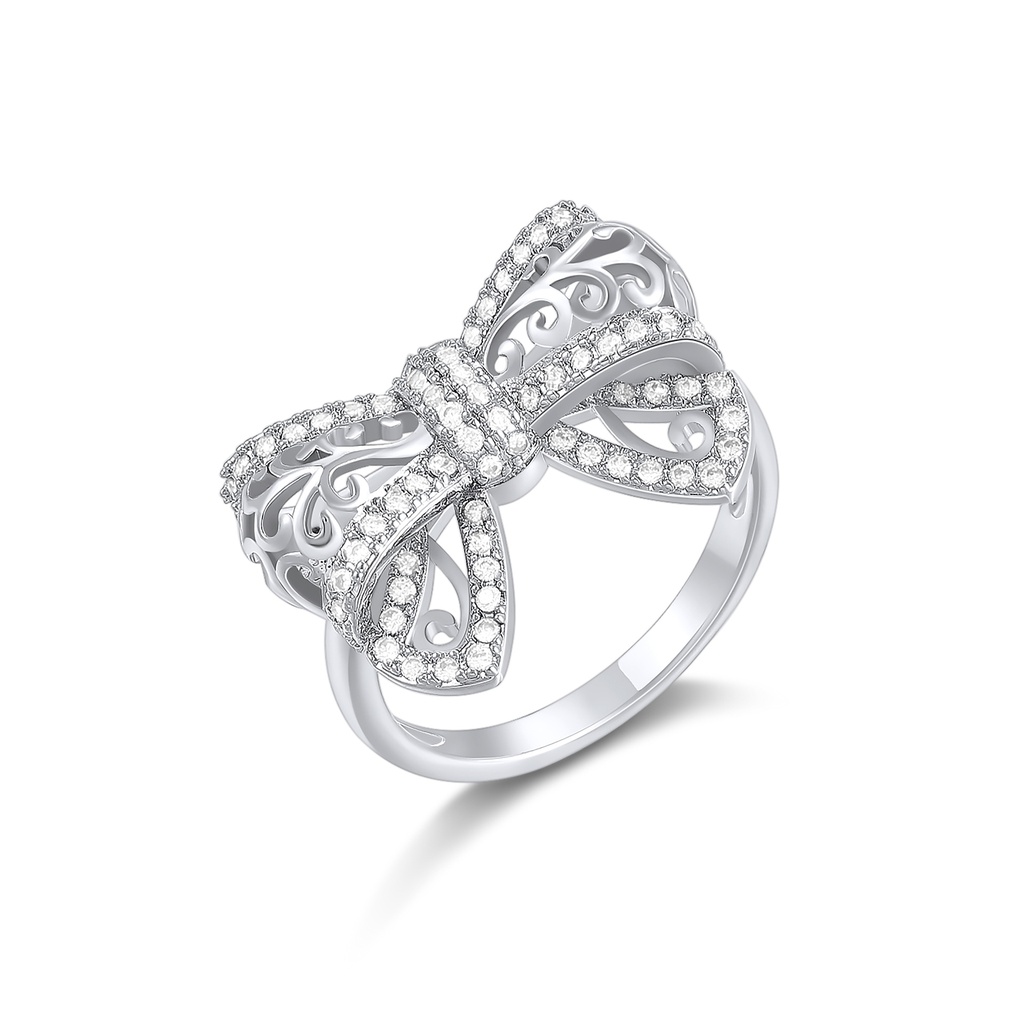 Elegant Bow Knot Ring with Pavé Crystal Detailing – Brass