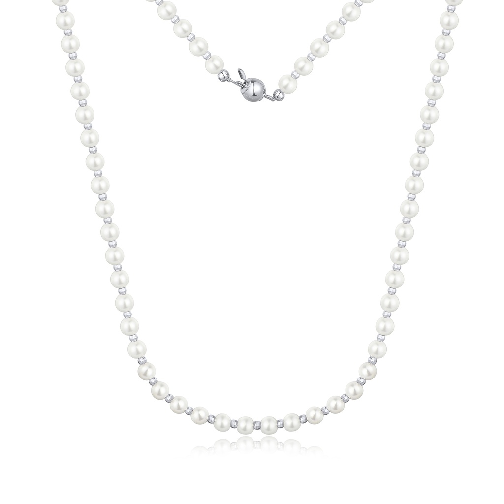 Elegant Brass Pearl Necklace with Delicate Silver Spacers