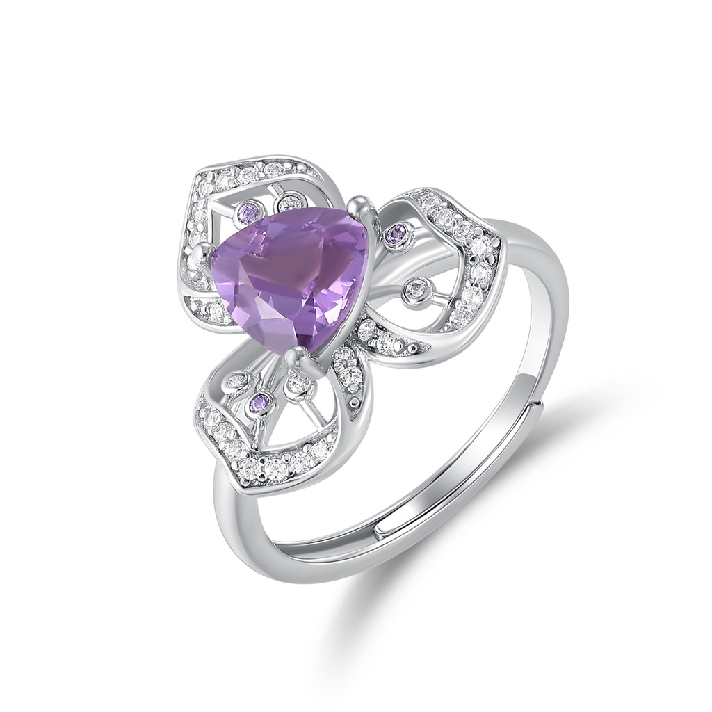 Elegant Butterfly-Inspired Purple Gemstone Ring with Sparkling Crystal Accents