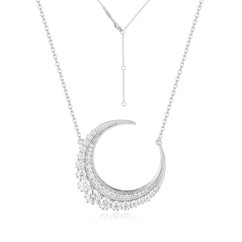 Elegant Crescent Moon Stainless Steel Necklace with Sparkling Crystal Accents