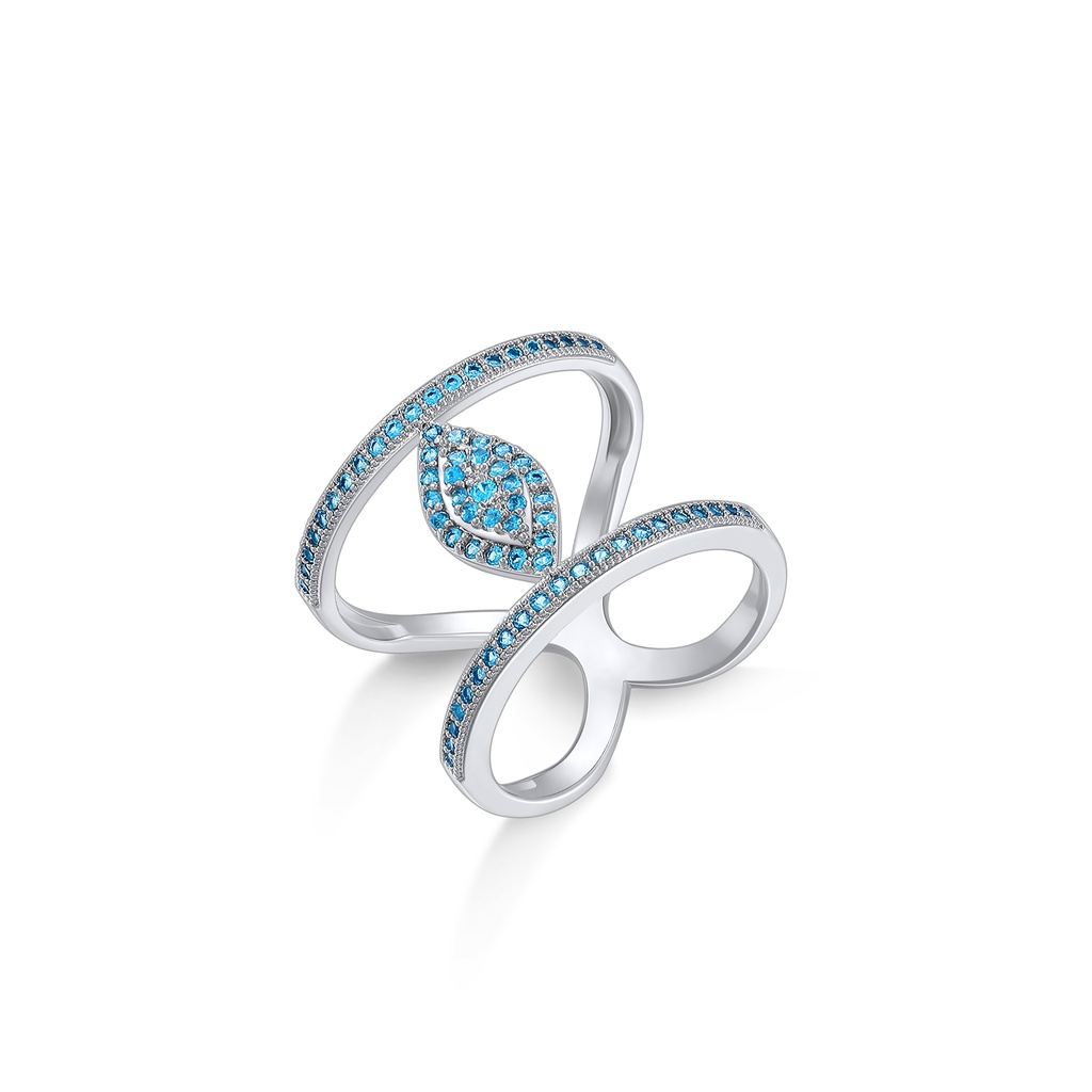 Elegant Double Band Ring with Blue Leaf Crystal Detail Accent