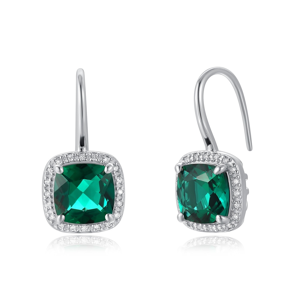 Elegant Emerald Green Drop Earrings with Sparkling Halo Design