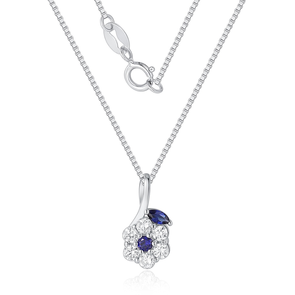 Elegant Flower Pendant Necklace with Blue and Clear CZ Stones