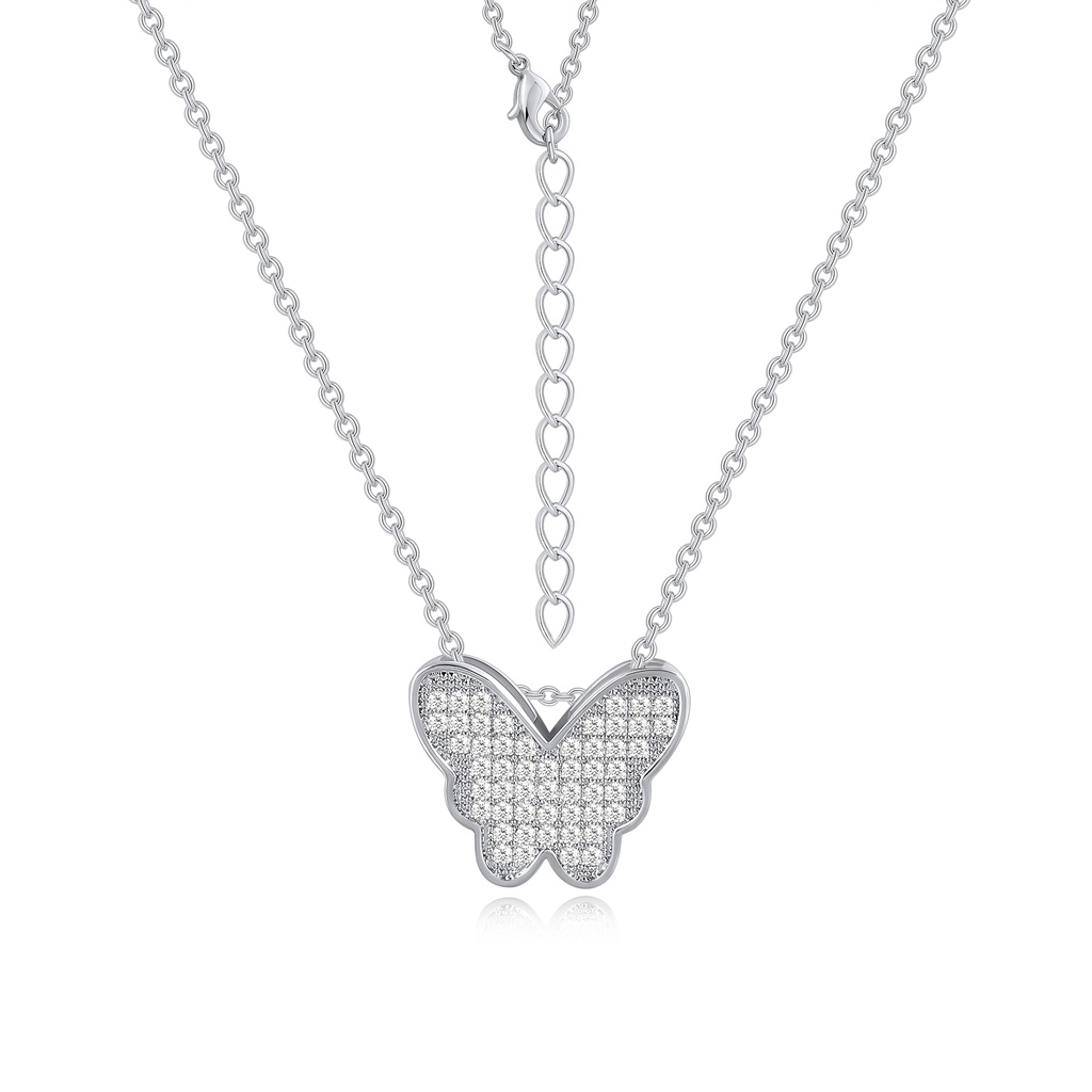 Elegant Full Pavé Butterfly Necklace with Sparkling Brass Base