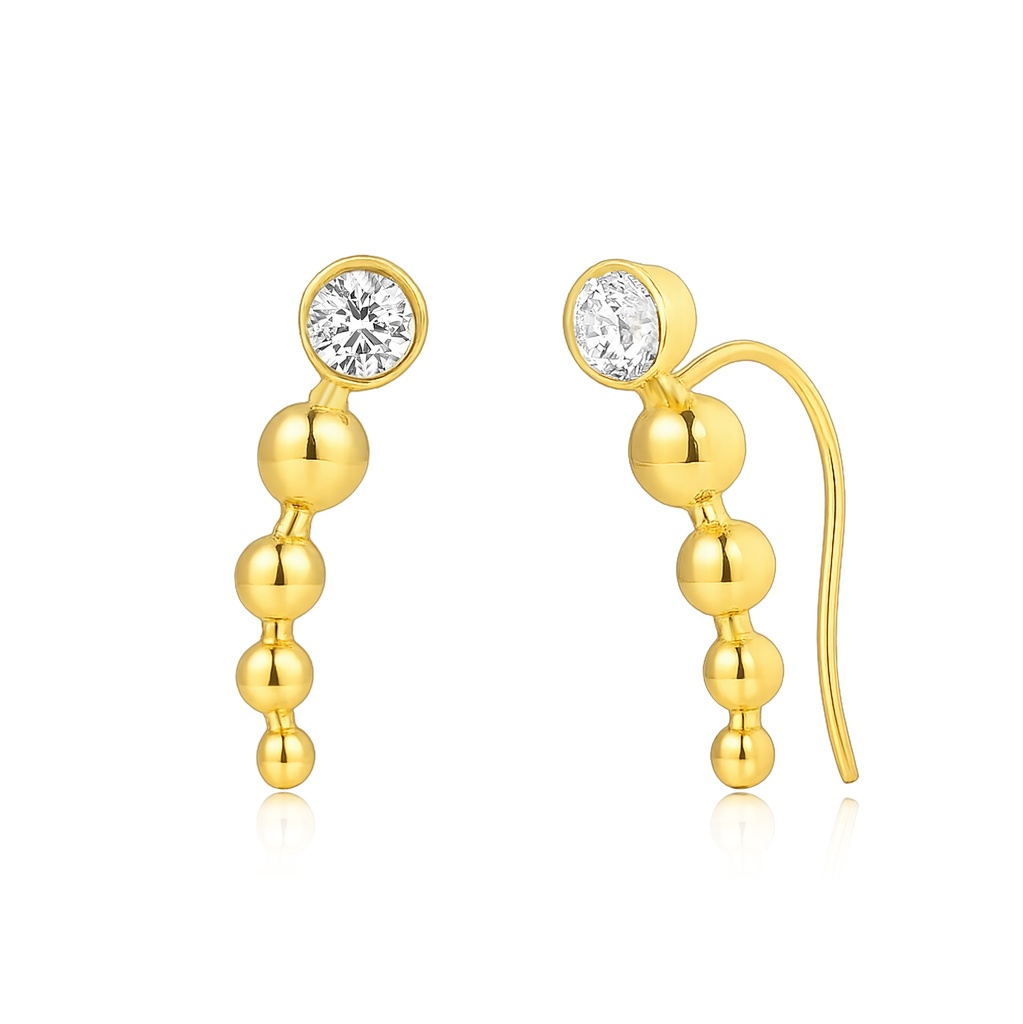 Elegant Gold Beaded Earrings with Sparkling Round Crystal Tops