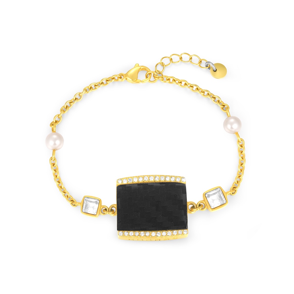 Elegant Gold Chain Bracelet with Pearls and Crystal Accents