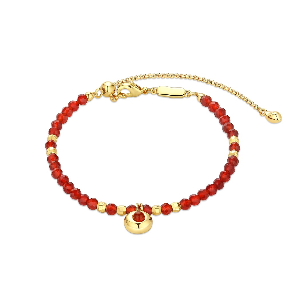Beaded Lucky Red Stone Bracelet with Golden Charm Accents