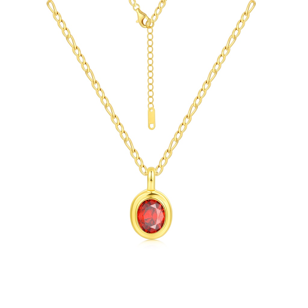 Elegant Gold Red Crystal Pendant Necklace in Stainless Steel Chain
