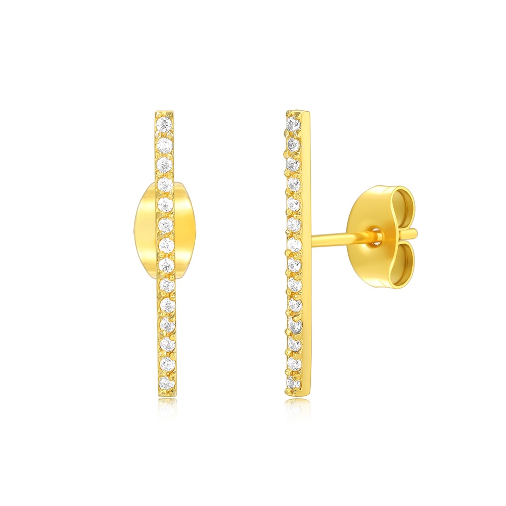 Elegant Gold Stainless Steel Bar Earrings with Sparkling CZ Stones