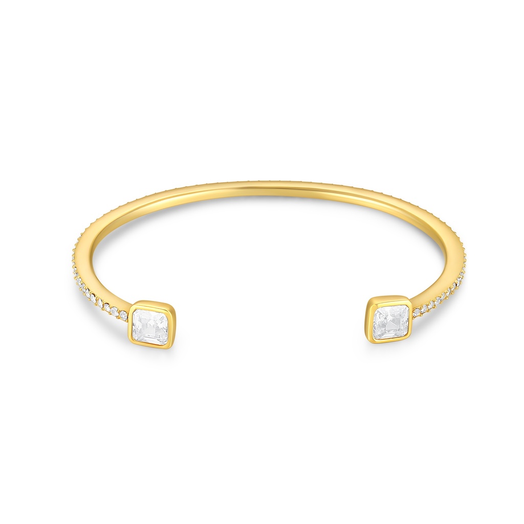 Elegant Gold Stainless Steel Open Cuff Bracelet with Crystals