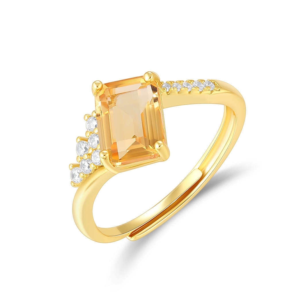 Elegant Gold Stainless Steel Ring with Citrine and Cubic Zirconia