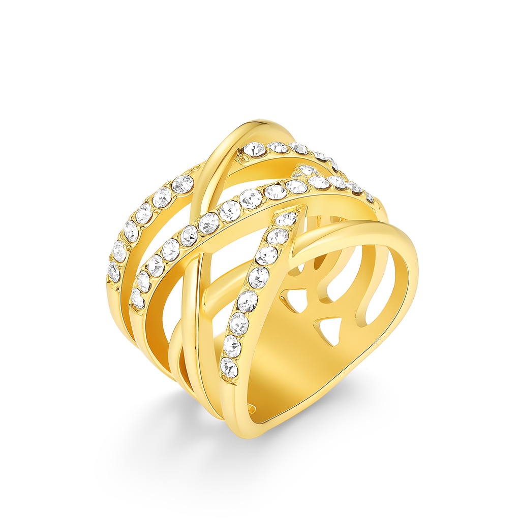 Elegant Gold Stainless Steel Ring with Crystal Accents