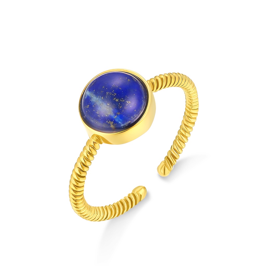 Elegant Gold Stainless Steel Ring with Lapis Lazuli Centerpiece