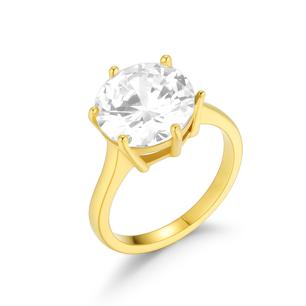 Elegant Gold Stainless Steel Ring with Large Clear Round Stone