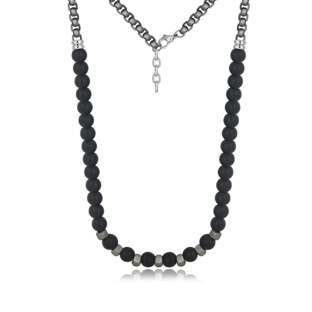 Black Beaded Stainless Steel Chain Necklace for Men Jewelry